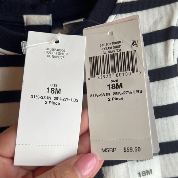 NWT Infant/Child Polo Bear by Ralph Lauren Striped Fleece-Lined Sweatshirt Dress - Picture 6 of 8